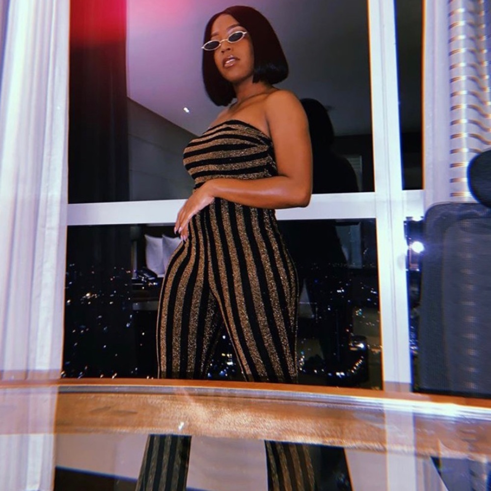 Pin stripe gold and black romper